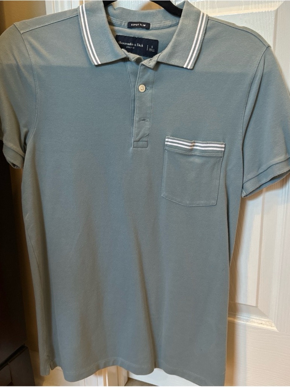 Abercrombie & Fitch Men's Polo Shirt - Slate Blue Green with White Trim